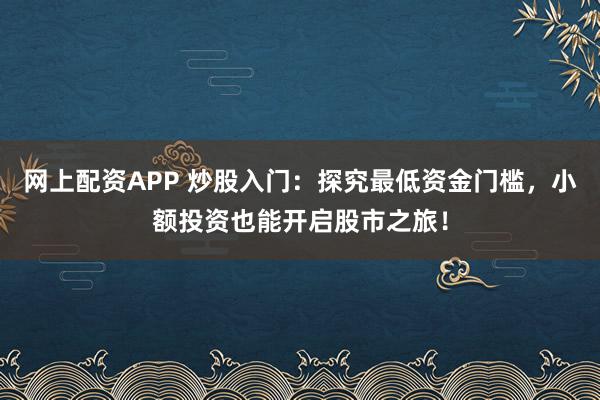 网上配资APP 炒股入门：探究最低资金门槛，小额投资也能开启股市之旅！