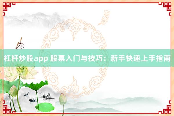 杠杆炒股app 股票入门与技巧：新手快速上手指南