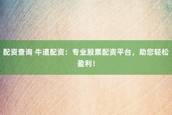 配资查询 牛道配资：专业股票配资平台，助您轻松盈利！