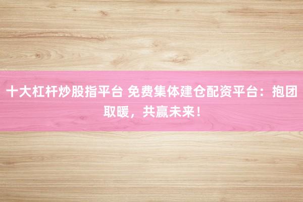 十大杠杆炒股指平台 免费集体建仓配资平台：抱团取暖，共赢未来！