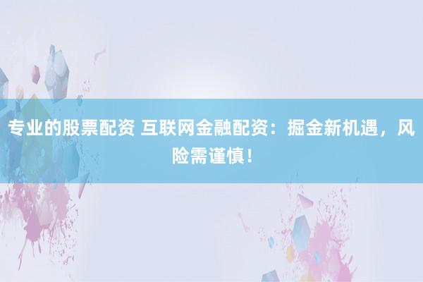 专业的股票配资 互联网金融配资：掘金新机遇，风险需谨慎！