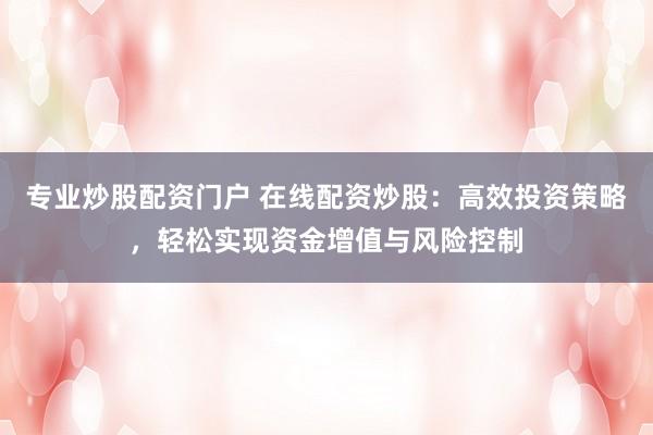 专业炒股配资门户 在线配资炒股：高效投资策略，轻松实现资金增值与风险控制