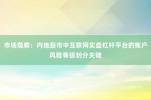 市场观察：内地股市中互联网实盘杠杆平台的账户风险等级划分关键