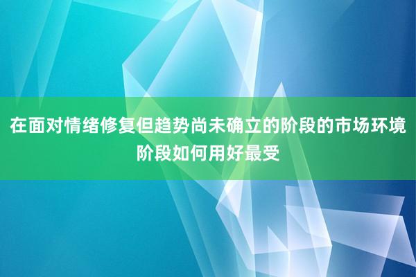 在面对情绪修复但趋势尚未确立的阶段的市场环境阶段如何用好最受