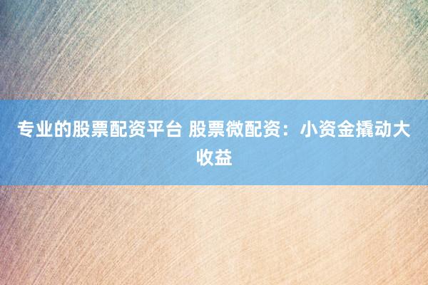 专业的股票配资平台 股票微配资：小资金撬动大收益
