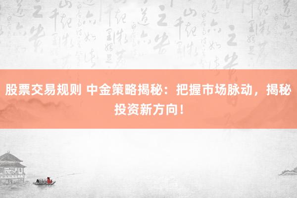 股票交易规则 中金策略揭秘：把握市场脉动，揭秘投资新方向！